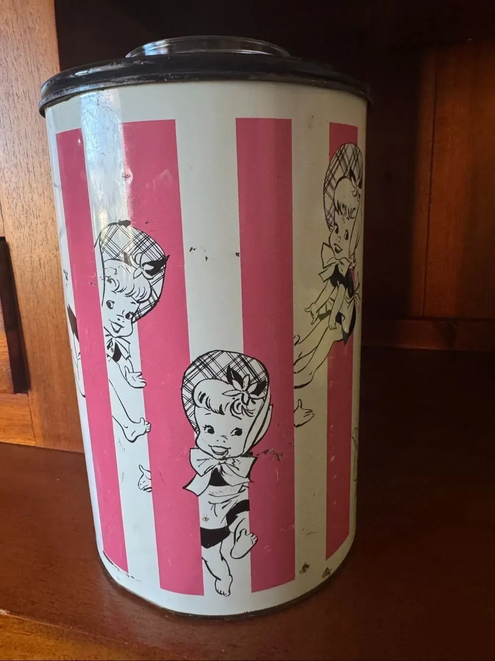 Jolly jug 1950’s canister Ball mason jar retro baby doll girl pink white candy s
